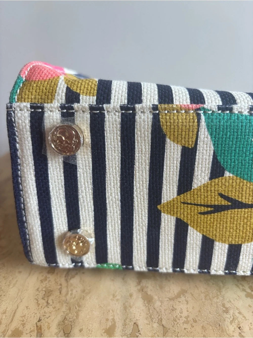 Spartina 449 Navy & White Stripe Floral Tote Purse with Braided Leather Handle